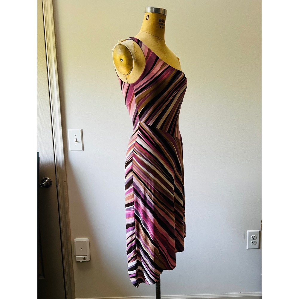 BCBG Max Azria Y2K One Shoulder Asymmetrical Striped Barbiecore Dress Pink 6 - Picture 3 of 6